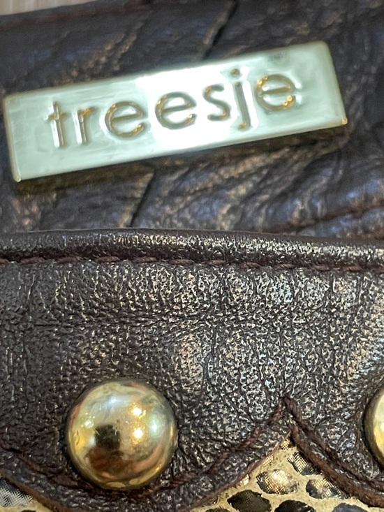 Treesje Brown Leather Waist Belt Metallic Snakeskin Detail Goldtone Studs main image 8